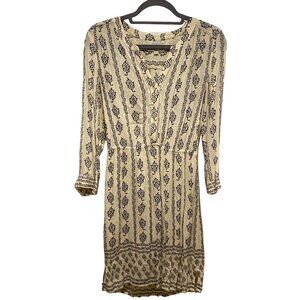 LOFT Cream & Black Long Sleeve Button-Down Sheath Dress Size XS
